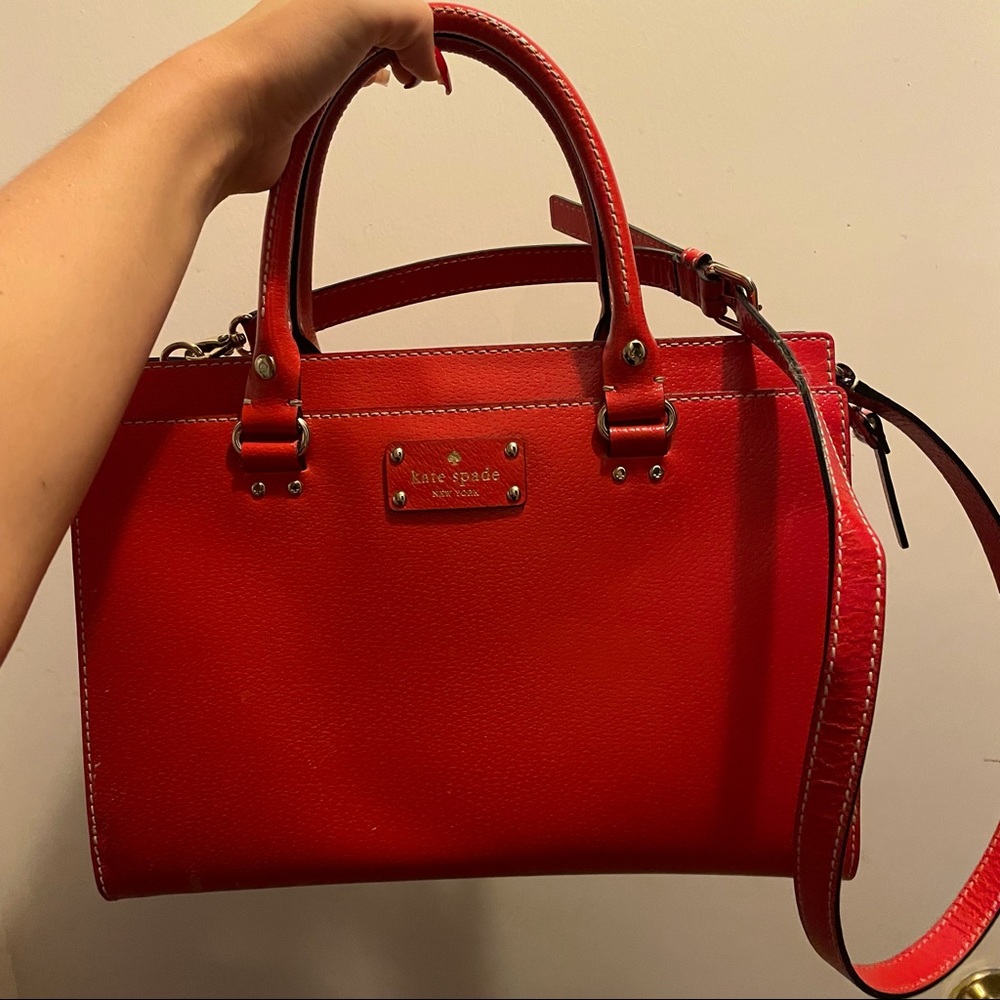 kate spade Red Leather Satchel with Detachable Strap
